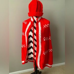 Candle apple red knit poncho and hat